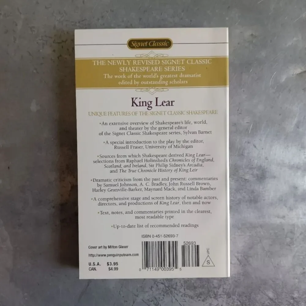 King Lear By William Shakespeare Signet Classic Paperback Fiction Newly Revised
